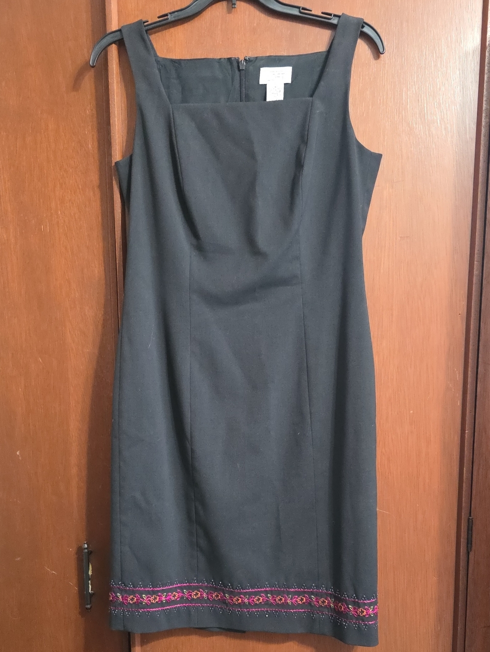 LOFT Black Sleeveless Square Neck Midi Dress with Embroidered Beaded Hem Sz 4